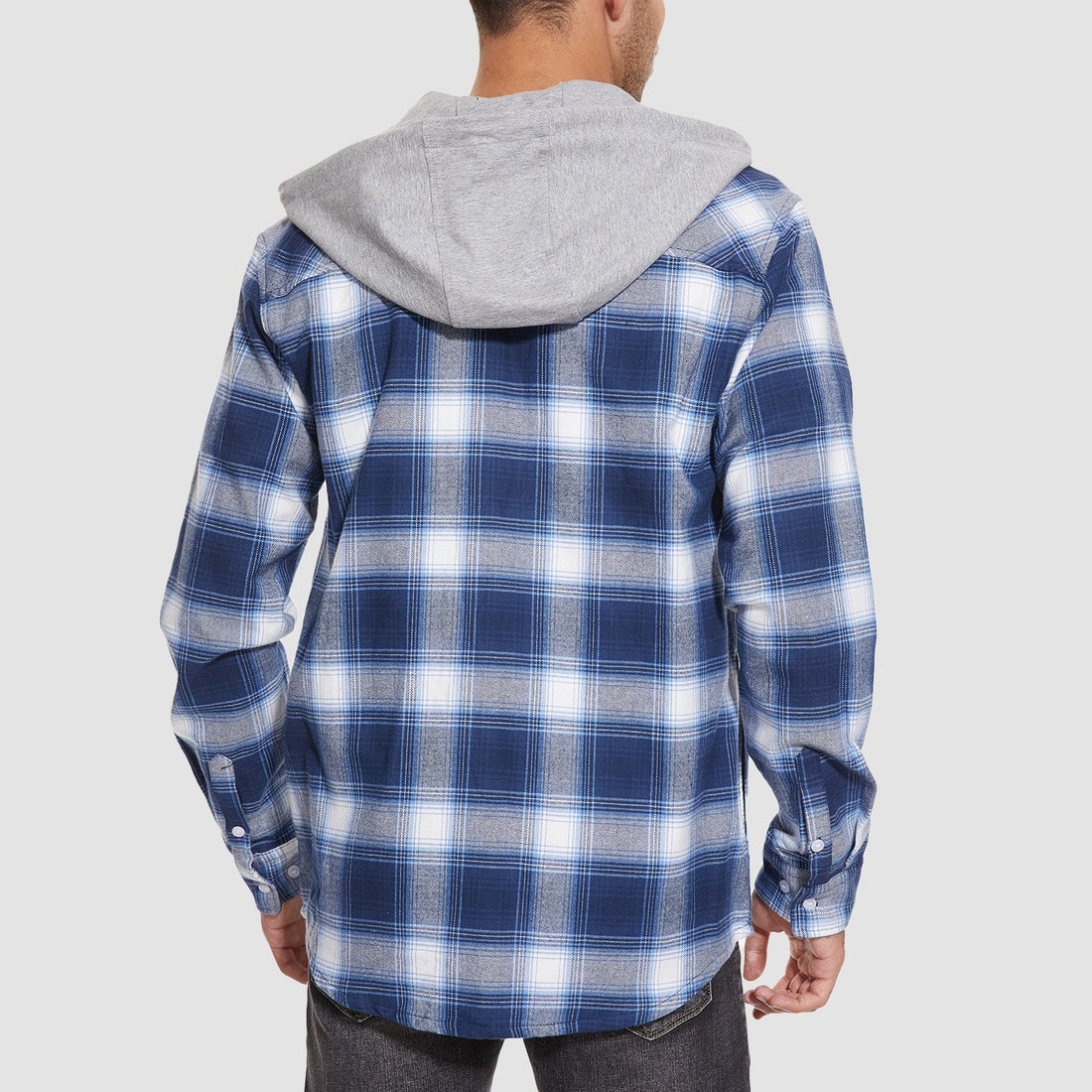 Men's plaid flannel shirt with hood