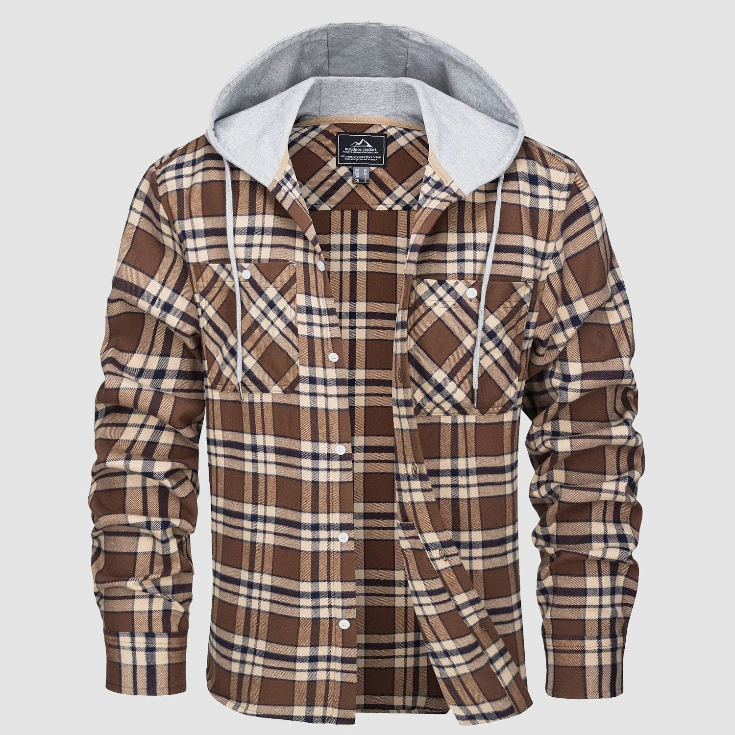 Men's Flannel Plaid Shirt Hoodie Fleece Shirt - MAGCOMSEN