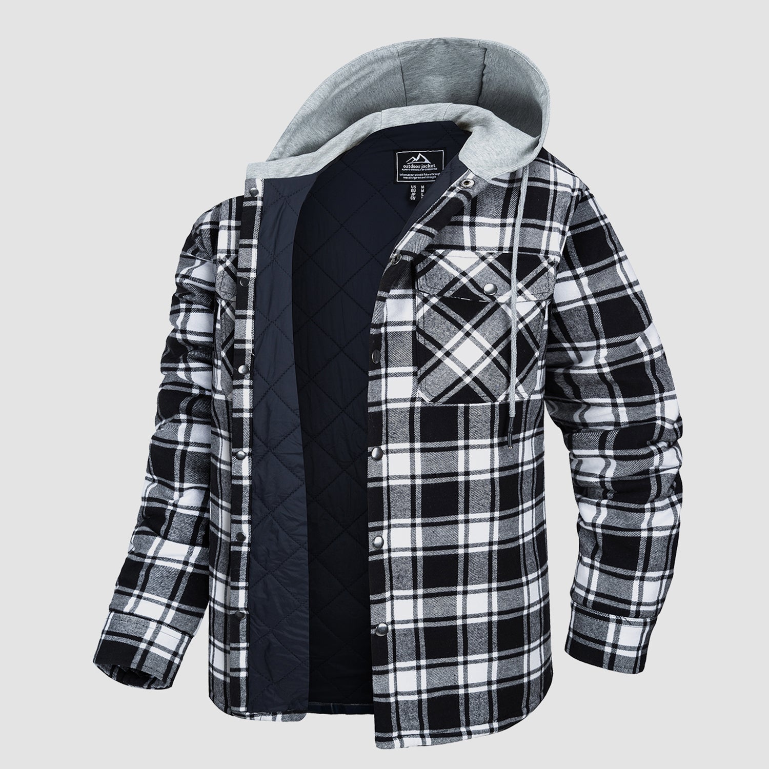 Men's Flannel Plaid Shirt Jacket with Hood Quilted Lined  Coat - MAGCOMSEN