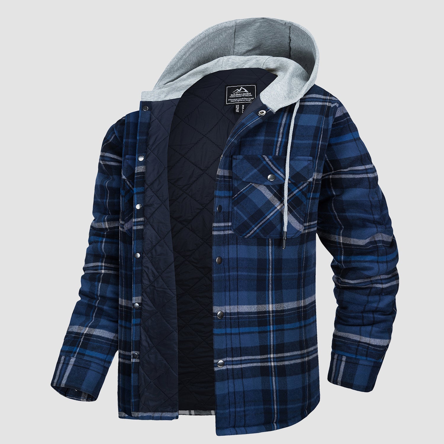 Men's Flannel Plaid Shirt Jacket with Hood Quilted Lined  Coat - MAGCOMSEN