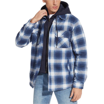 Men's hooded plaid shirt jacket for layered comfort