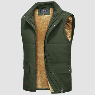 Men's winter vest with stand-up collar and zipper closure