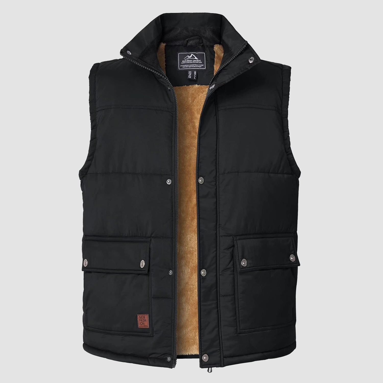 Men's winter vest with stand-up collar and zipper closure