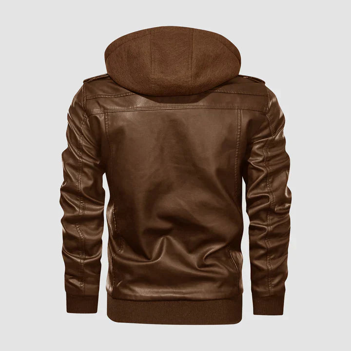 Men's hooded leather jacket for casual rugged appeal