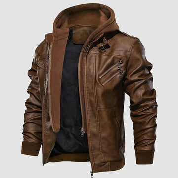 Men's hooded leather jacket for casual rugged appeal