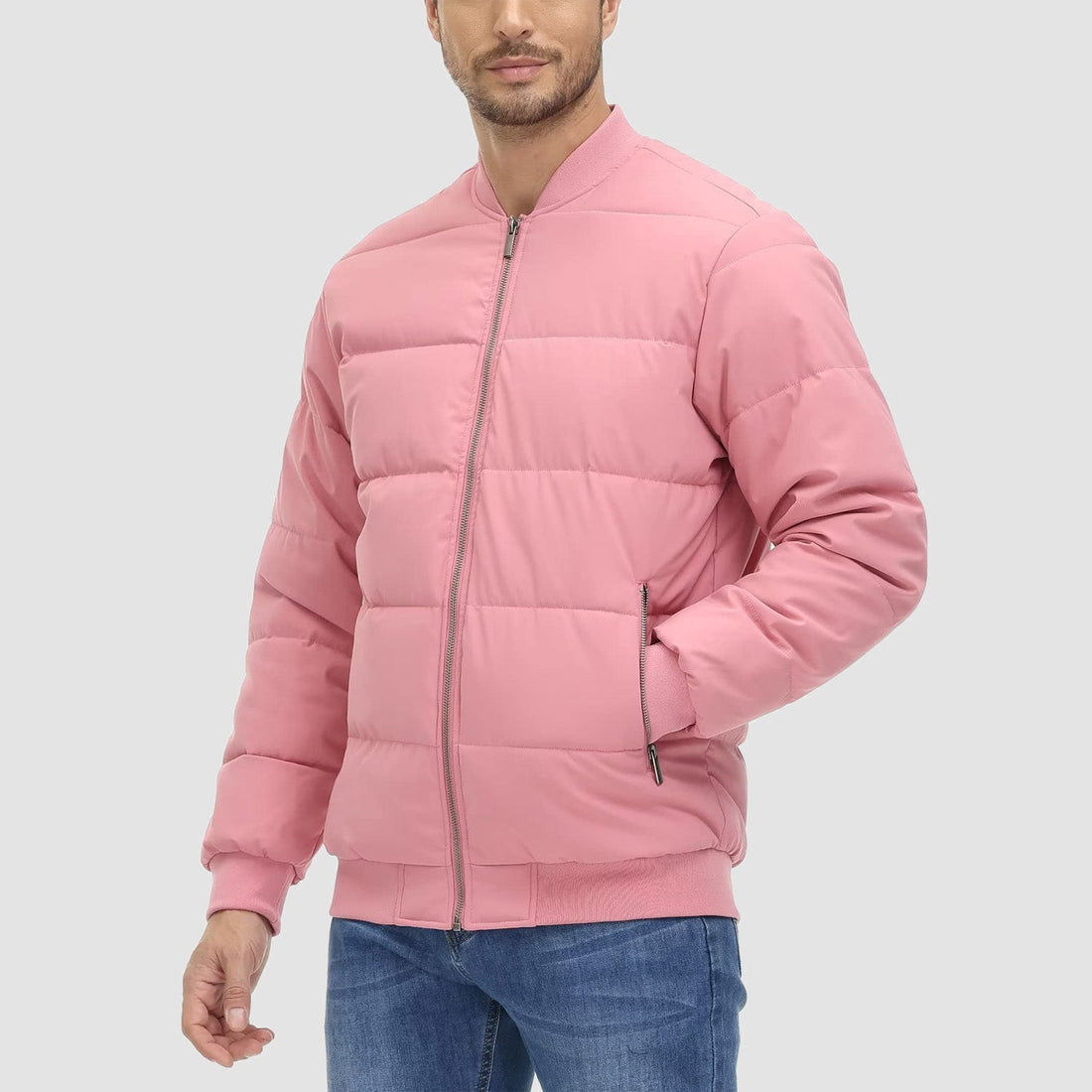 Men's casual bomber jacket with ribbed cuffs and waistband