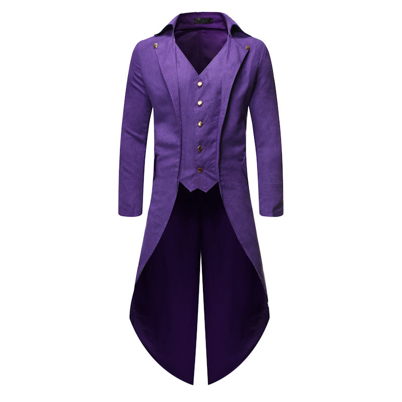 Men's long sleeve medieval gothic tailcoat with button closure