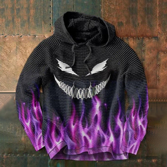 Men's knitted hoodie with glowing skull design