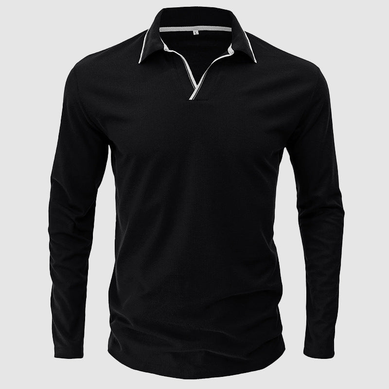 Men's autumn winter long-sleeved V-neck threaded t-shirt