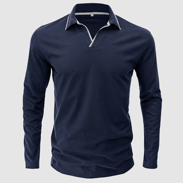 Men's autumn winter long-sleeved V-neck threaded t-shirt