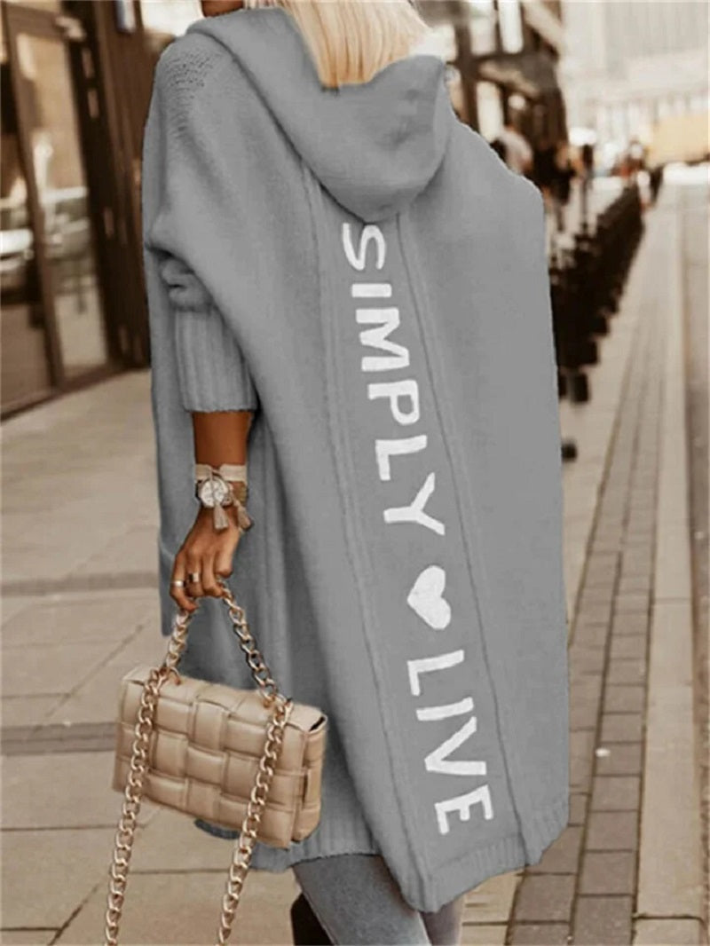 Women's hooded longline cardigan with slogan print