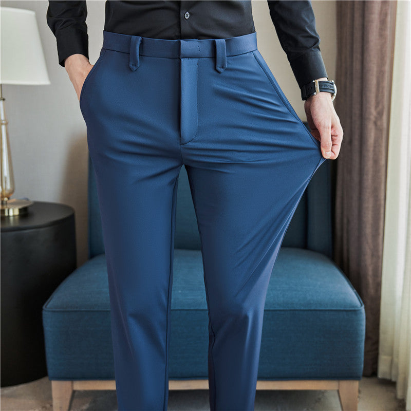 High-waisted blue ankle pants for men