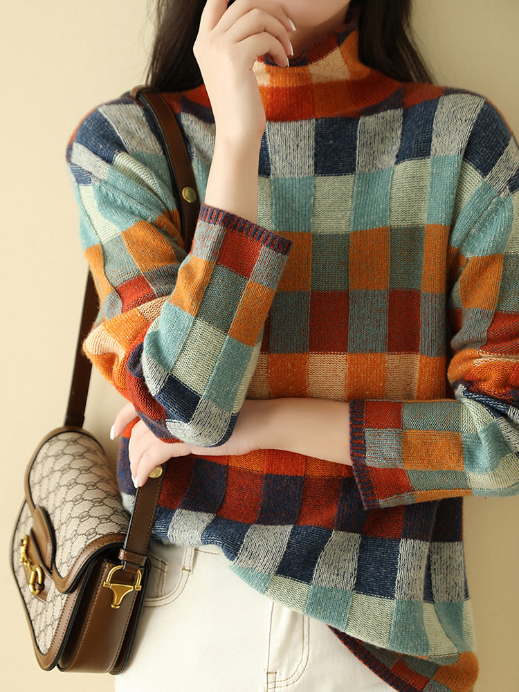 Women's retro checkered sweater