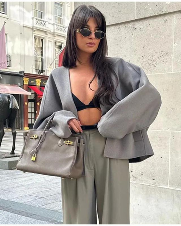 women's oversized cropped jacket with wide-leg trousers