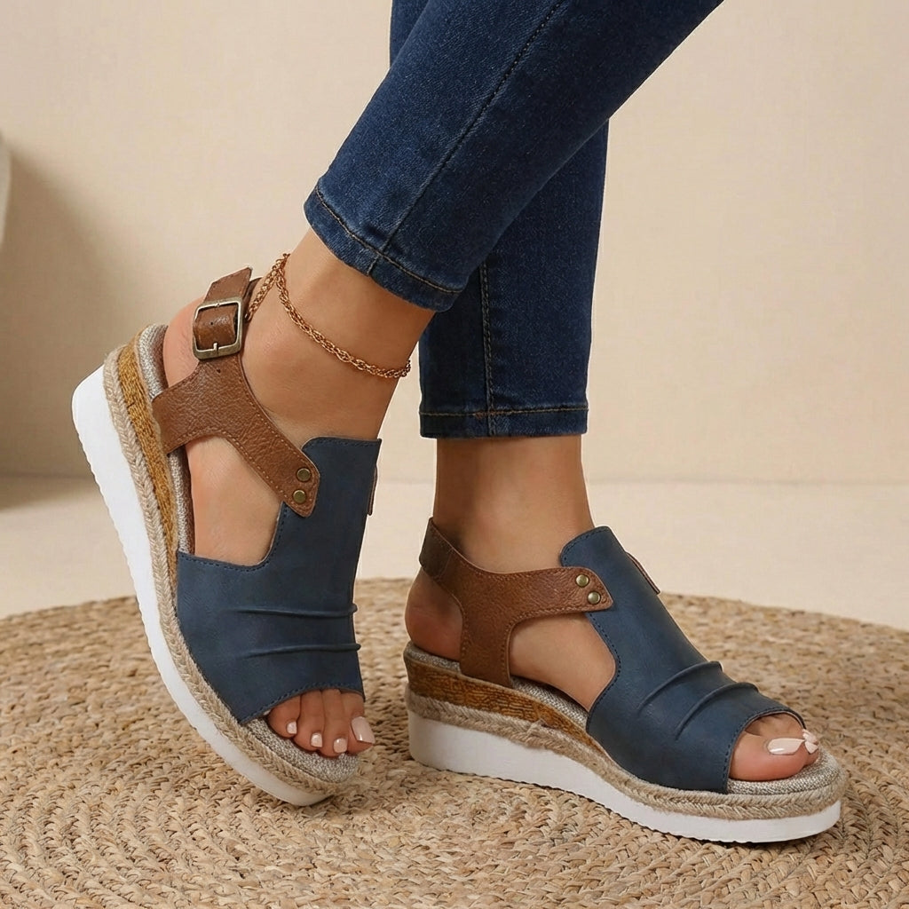 Coastal Contrast Platform Sandals - Breathable Chic for Summer Adventures