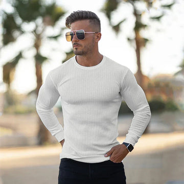 Men’s ribbed crew neck long-sleeve shirt