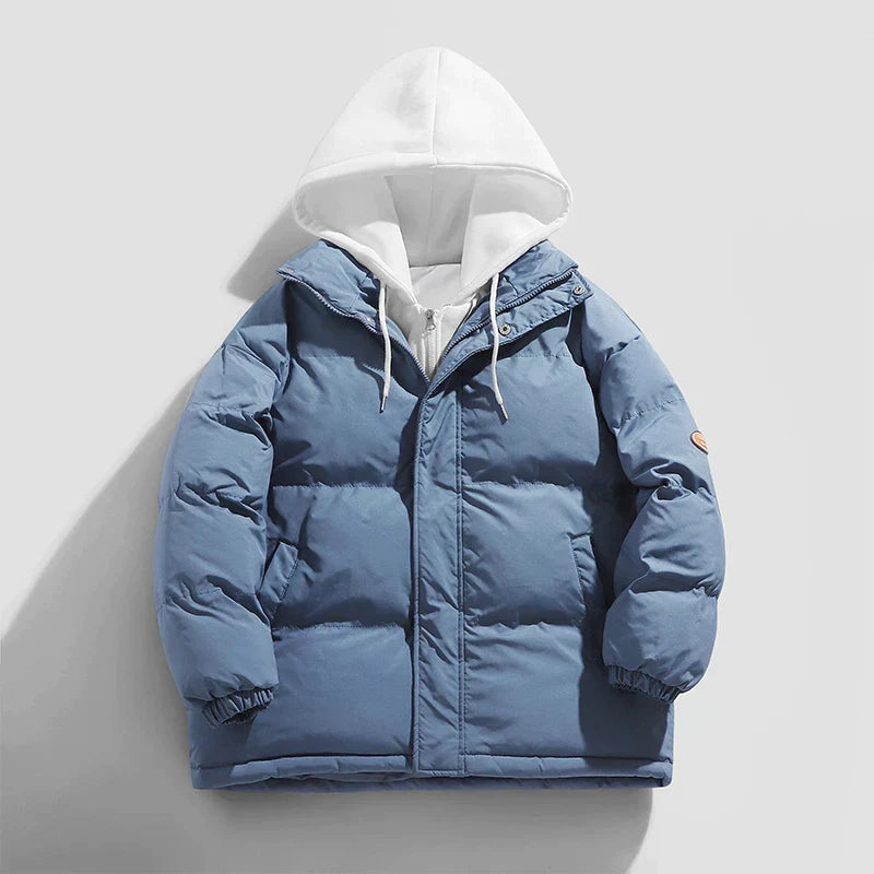 Men's hooded puffer jacket with ribbed hem