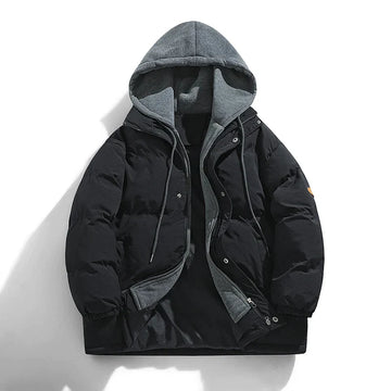 Men's hooded puffer jacket with ribbed hem