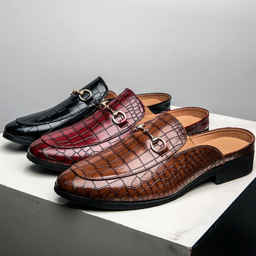 Men's leather loafers with crocodile pattern