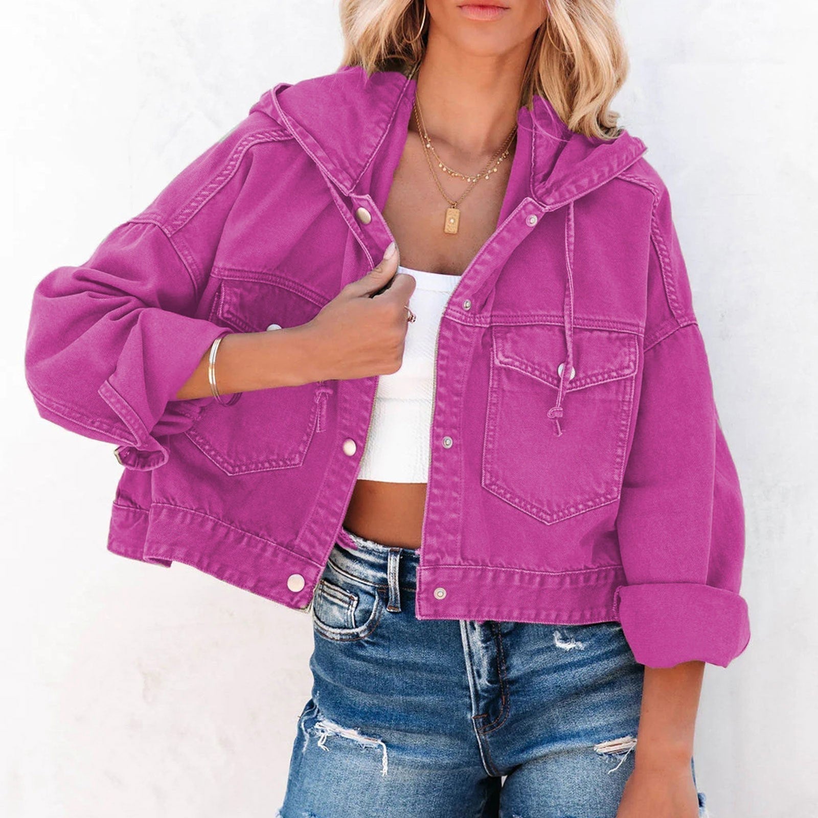 Women's cropped hooded denim jacket