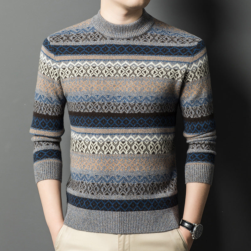 Men's geometric patterned knit sweater for winter warmth