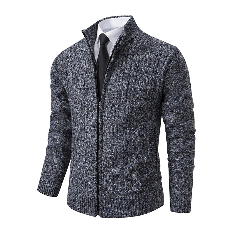 Men's cable knit zip-up cardigan for refined warmth