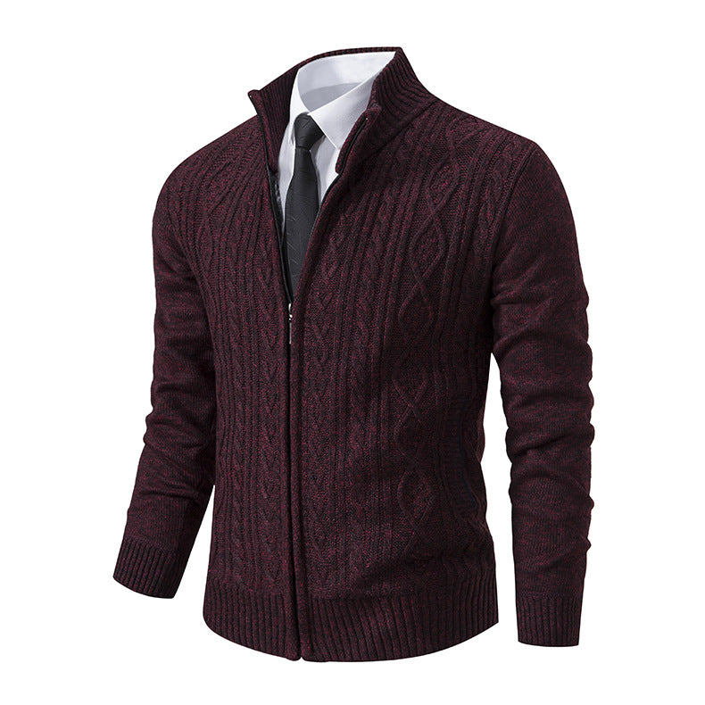 Men's cable knit zip-up cardigan for refined warmth