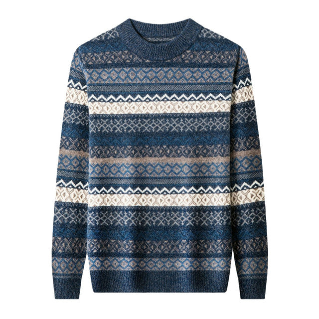 Men's geometric patterned knit sweater for winter warmth