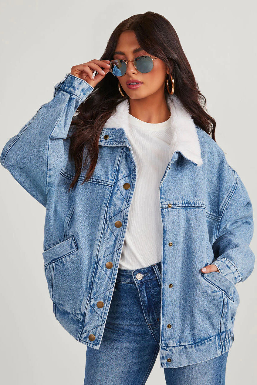 Women's sherpa-lined denim jacket for cozy style