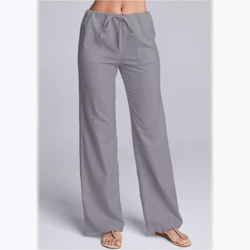 Women’s Casual Pants – Cotton Linen Blend – Loose Fit – Drawstring Waist – Full Length
