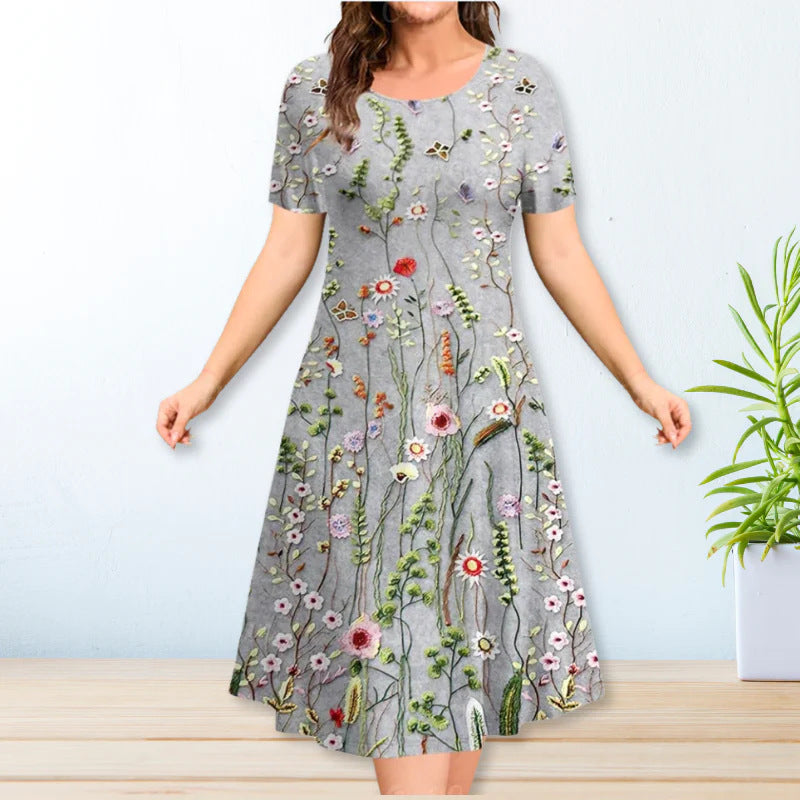 Stella - light gray floral printed casual dress