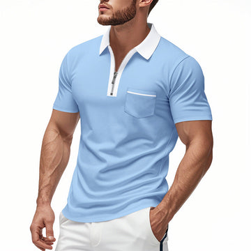 Men’s Polo Shirt – Slim Fit – Cotton Blend – Zipper Placket – Chest Pocket Trim