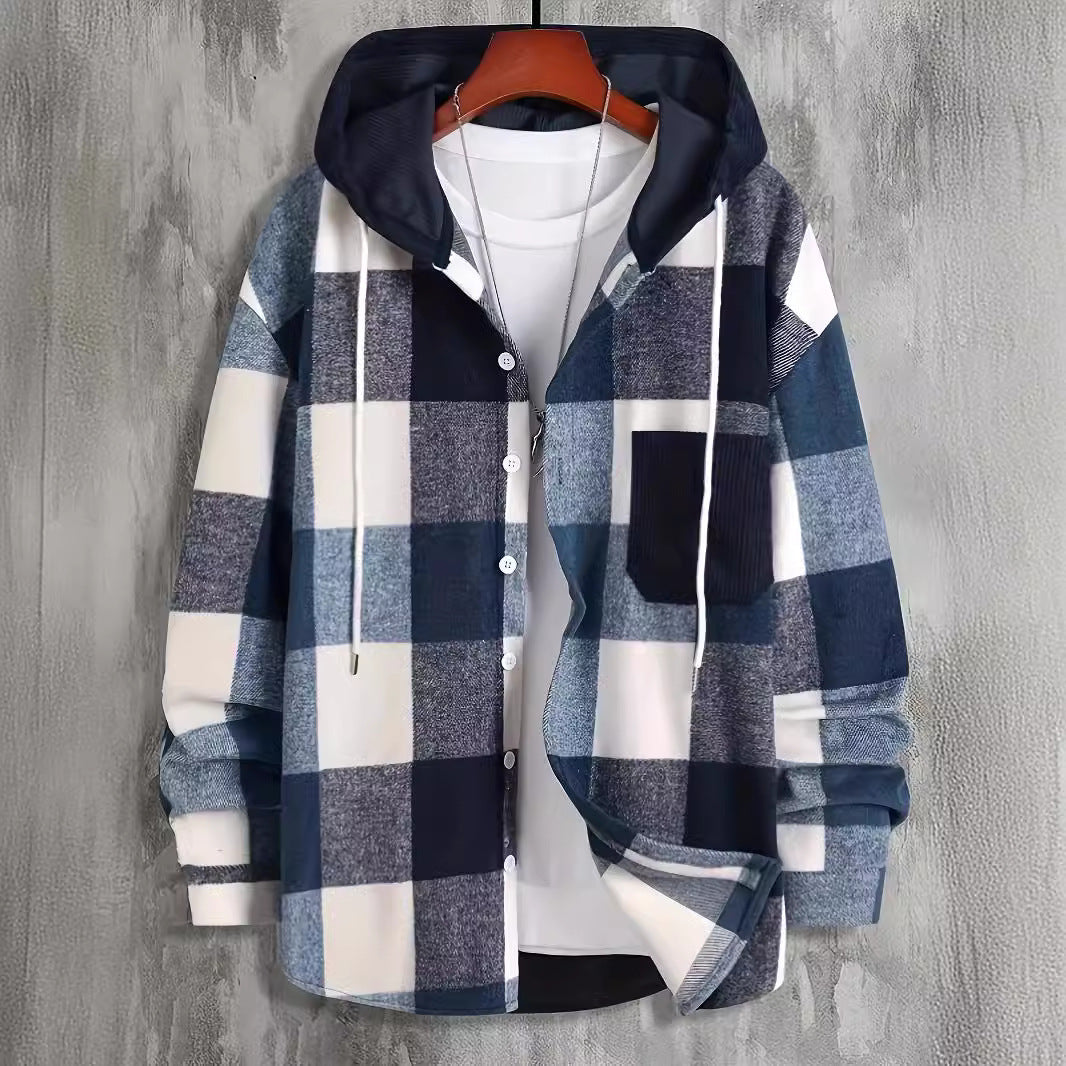 Men's checkered flannel shirt with hoodie