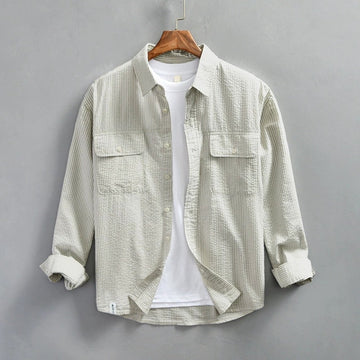 Men’s Button-Up Shirt – Relaxed Fit – Lightweight Cotton – Striped – Long Sleeve Casual