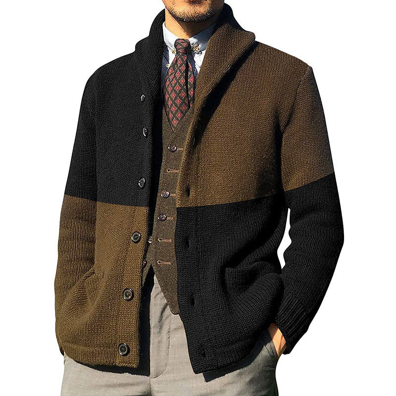 Men’s Cardigan – Relaxed Fit – Knit Wool Blend – Shawl Collar – Button Front – Patch Pockets