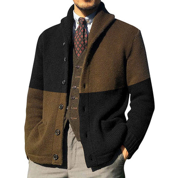 Men’s Cardigan – Relaxed Fit – Knit Wool Blend – Shawl Collar – Button Front – Patch Pockets