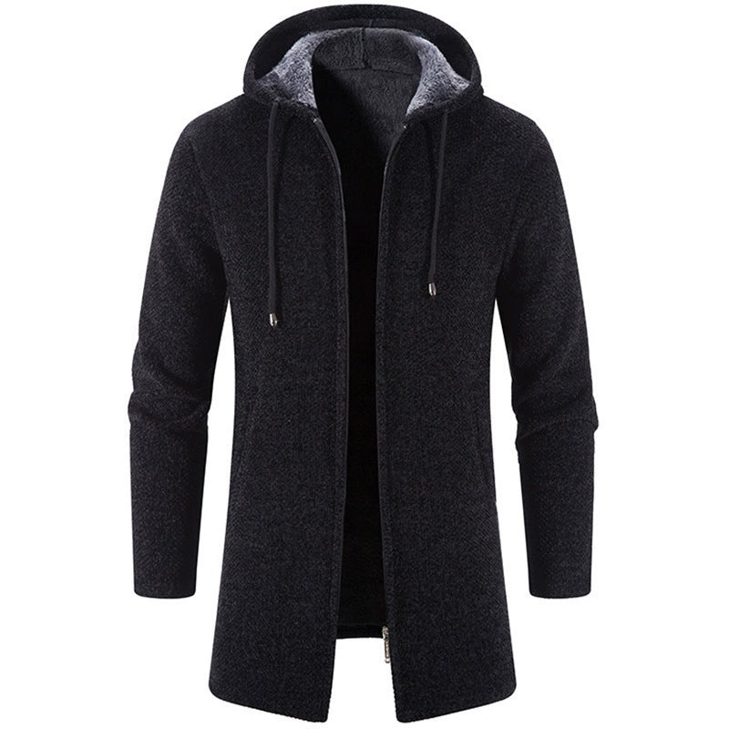 Men’s Cardigan Jacket – Chenille Knit – Relaxed Fit – Hooded Zip-Up with Drawstrings