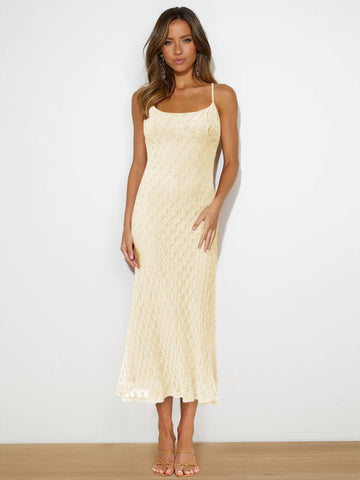 Women's Midi Dress - Lace Knit Texture - Spaghetti Straps - Elegant Slim Fit