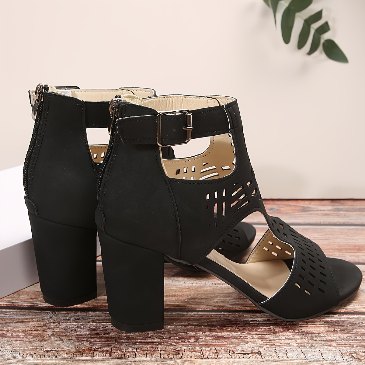 Olivia - peep toe cut out block heel sandals