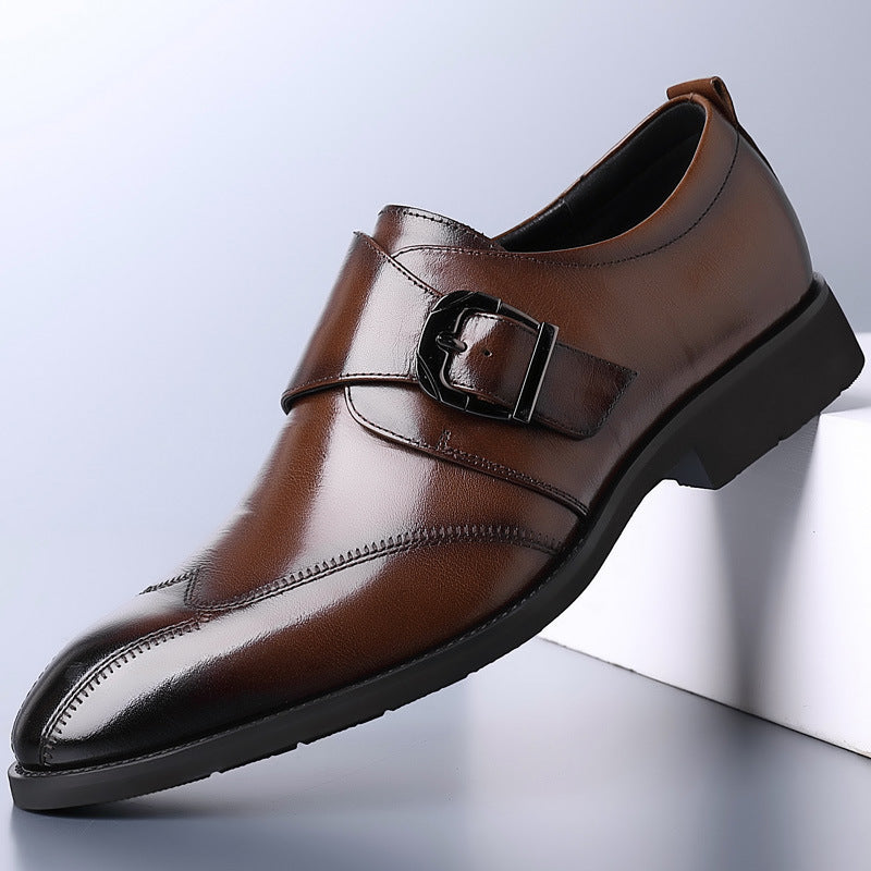 Men's slip-on casual leather shoes with buckle