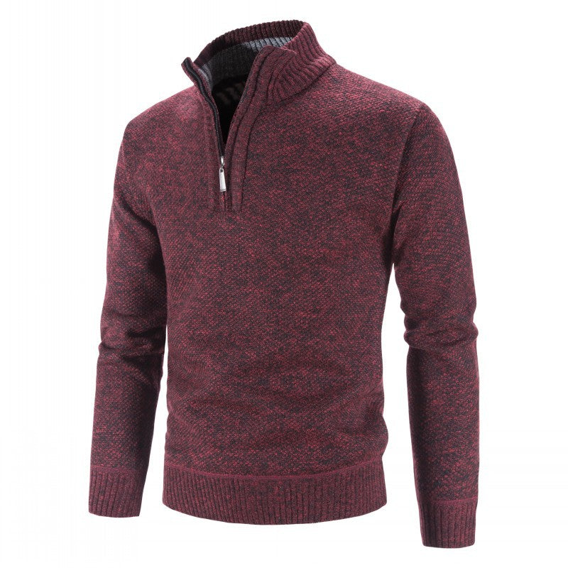 Men's plus velvet thickened winter sweater with half-zipper turtleneck