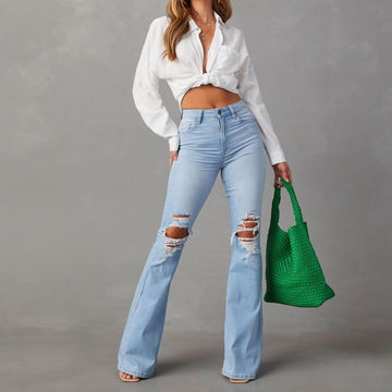 Liana – Street Ripped High-Waist Flare Denim Jeans
