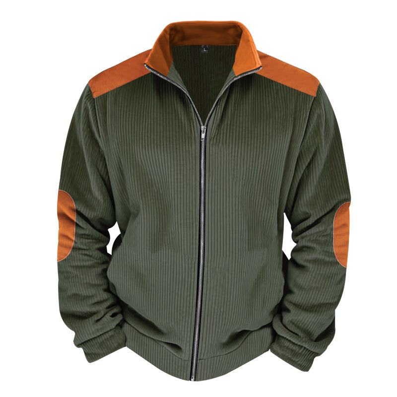 Men’s Quilted Jacket – Regular Fit – Zipper Front – Ribbed Texture – Stand Collar