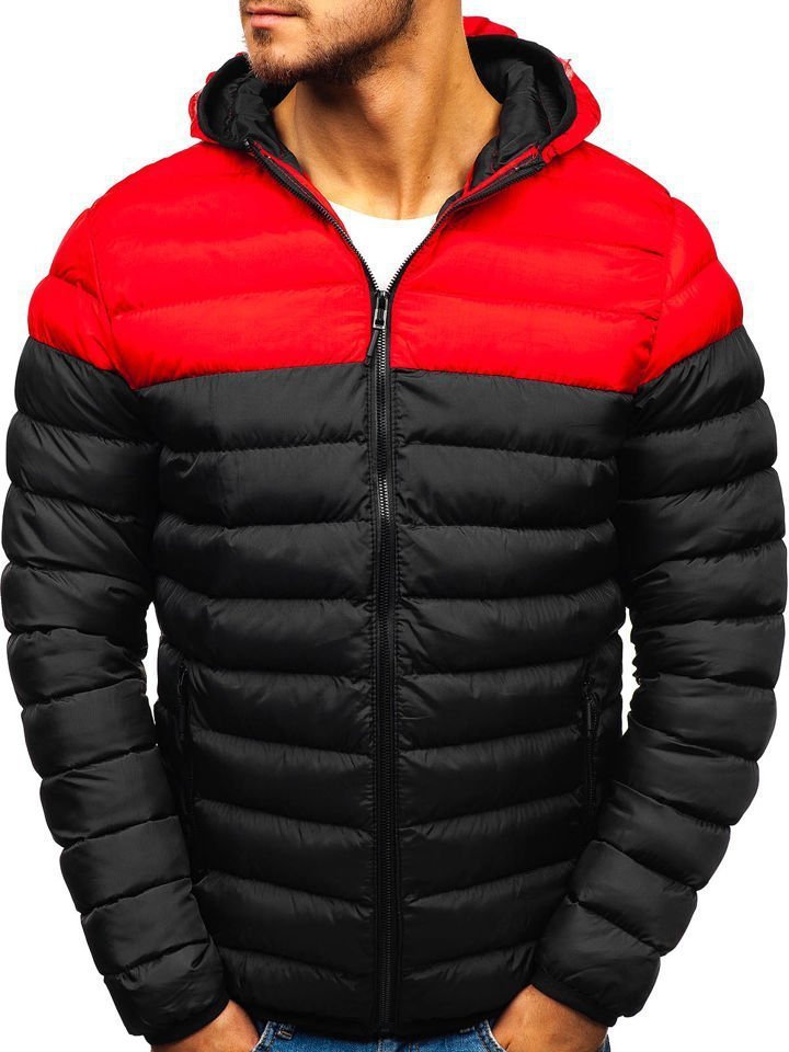 Men’s Puffer Jacket - Hooded Zip-Up - Two-Tone Quilted Design