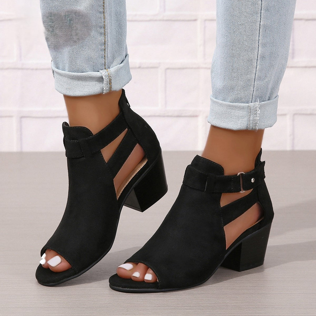 Seren - slingback block heeled sandals with peep toe
