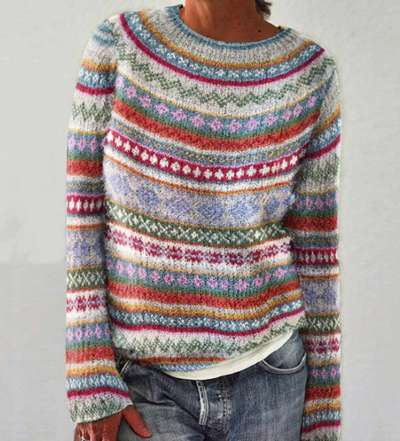 Women's colorful knit sweater for cozy autumn vibes