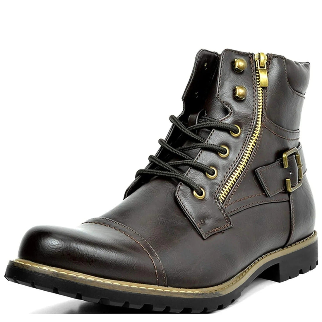 Men's retro mid-cut motorcycle boots with metal double zippers