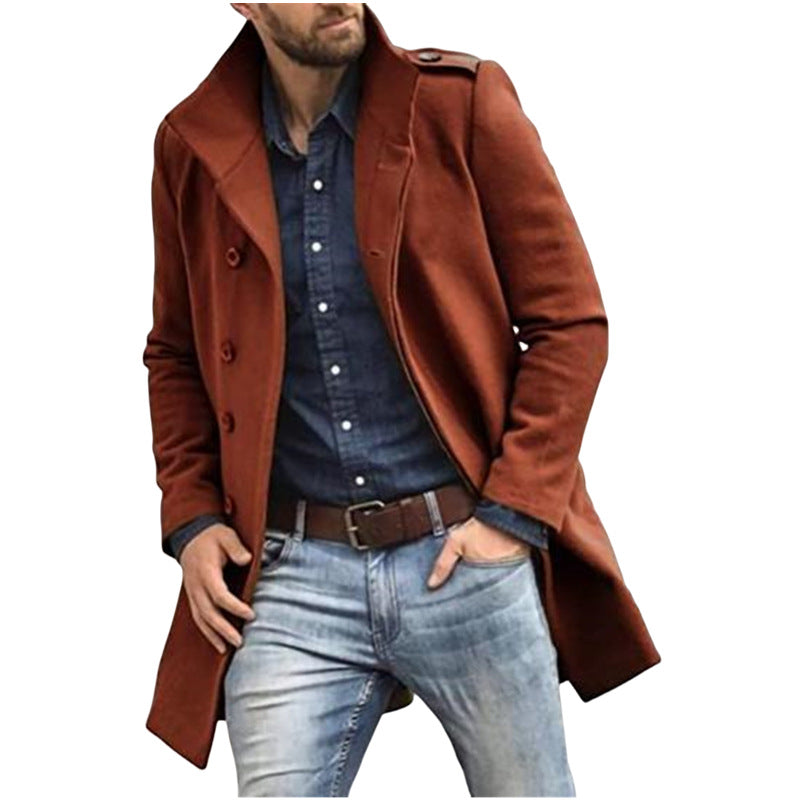 Men’s Trench Coat - Wool Blend - Double-Breasted - Slim Fit - Notched Lapel