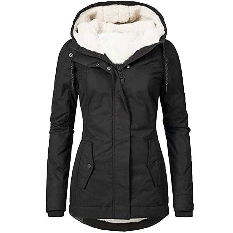 Women’s Parka Coat – Semi-Fitted – Hooded – Plush Lined – Mid-Thigh – Insulated Warmth