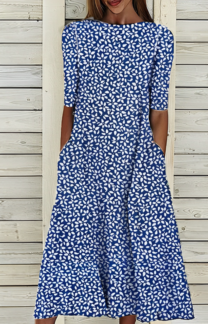 Audrey - blue floral printed short sleeves maxi dress